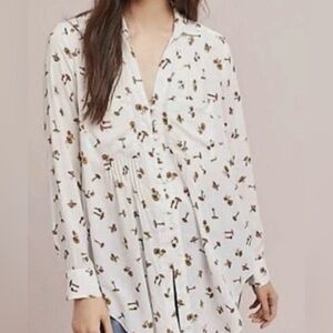 Maeve by Anthropologie Maltida Mushroom Toadstools Print Boho Blouse Women